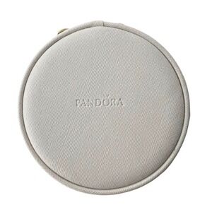 Pandora Small Round Travel Jewelry Case White Saffiano Gold Zip Organizer